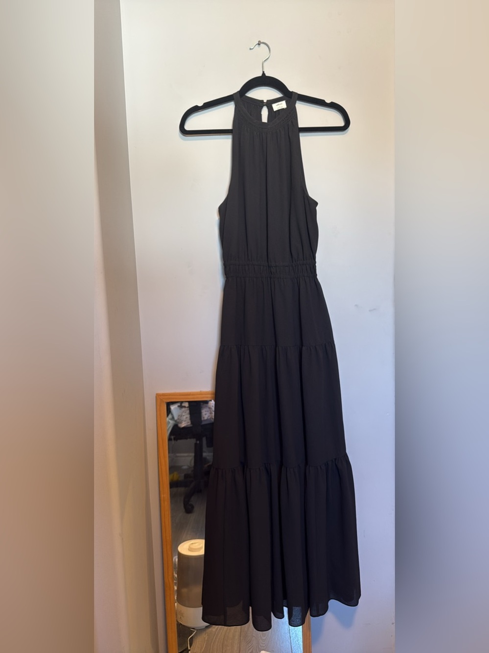 Aritzia Black Halter Tiered Maxi Dress